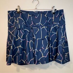 Athleta Ace Printed Tennis Skort 13.5" Navy Skirt with Abstract Pattern
